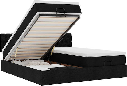 Double Upholstered Bed with Fabric Black with Slats and Mattress 160x200cm 3312010