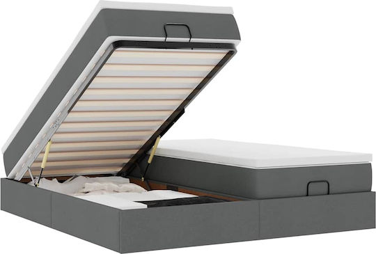 King Size Bed Base Upholstered with Fabric Dark Gray with Slats & Mattress 180x200cm 3311242