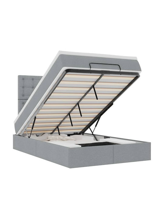 Pat Semi-dublu Tapițat cu Material Gri Deschis cu Plăci și Saltea 120x200cm