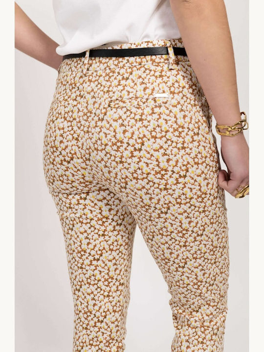 Women's Fabric Trousers Floral Brown