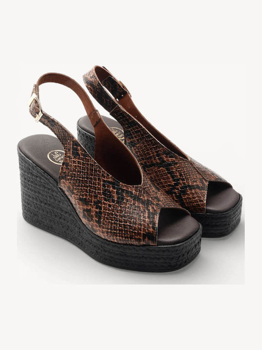 Platforme Dama Print Maro Made In Greece Cu Vârf Închis