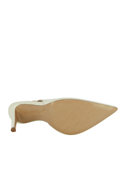 Leather Heels With High Ecru Heel