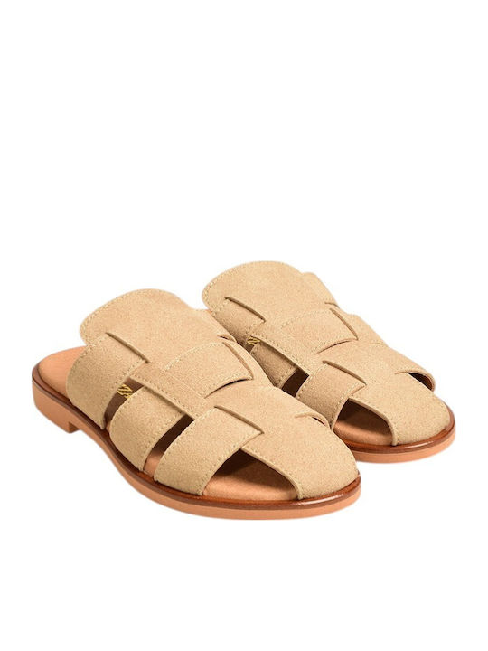 Leather Women's Flat Sandals Beige
