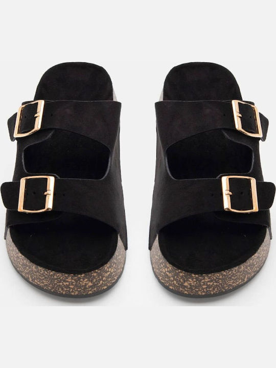 Damen Anatomisch Flache Sandalen Schwarz