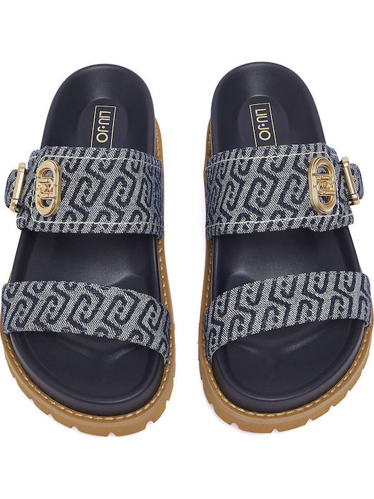 Leather Women's Flat Sandals Navy Blue