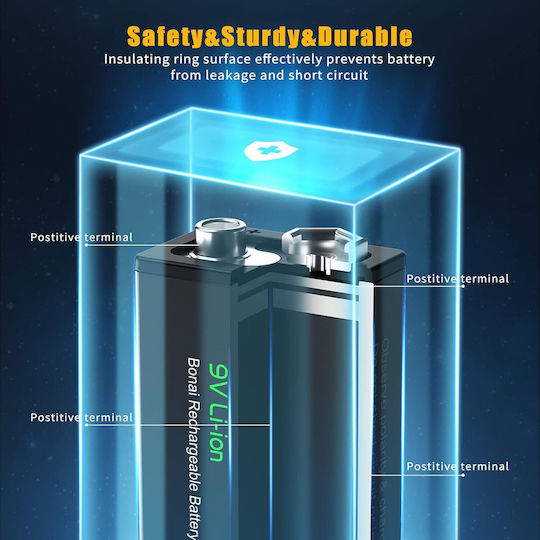 Set 4 Baterii Reîncărcabile 9v Litiu-ion 600mah 6f22 Mărime Standard Baterii Pentru Detectoare de Fum Microfoane și Multe Altele