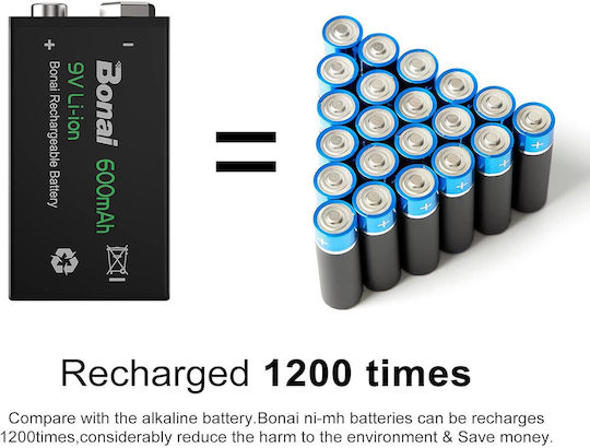 Set 4 Baterii Reîncărcabile 9v Litiu-ion 600mah 6f22 Mărime Standard Baterii Pentru Detectoare de Fum Microfoane și Multe Altele