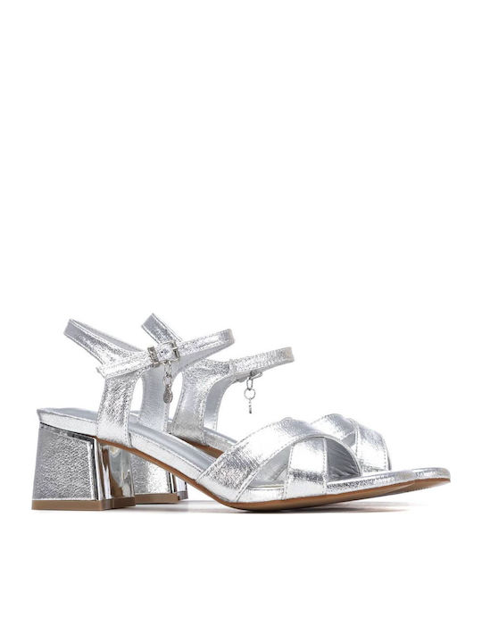 Xti Silver Metallic Women's Sandals Metallic Detail On The Heel