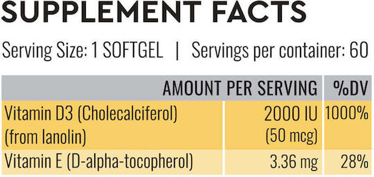 Secom Vitamina E pentru Piele și Acțiune Antioxidantă 2000 UI 200 ml 60 Capsule
