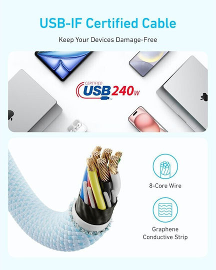 Кабел Anker Zolo USB-C USB-C 240W 1,8m Бял