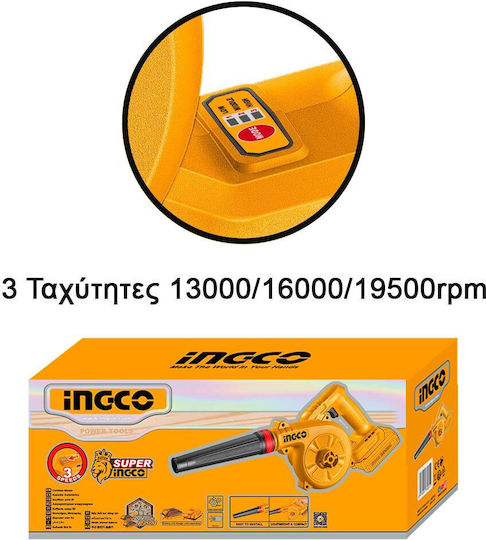 Ingco Handheld Battery Leaf Blower 20V Solo with Volume Control & Maximum Air Speed 259.2km/h