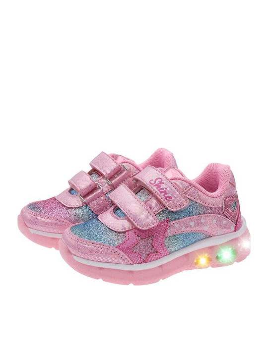 Παιδικά Sneakers Ανατομικά με Σκρατς & Φωτάκια Ροζ
