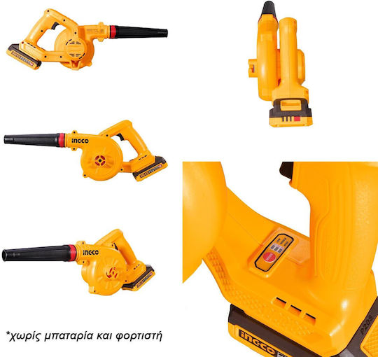 Ingco Handheld Battery Leaf Blower 20V Solo with Volume Control & Maximum Air Speed 259.2km/h