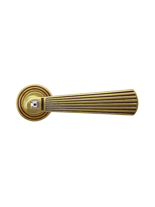 Door Handles Rosette Linea Cali Opera Matte Gold Patina Swarovski Crystal Left Security Cylinder