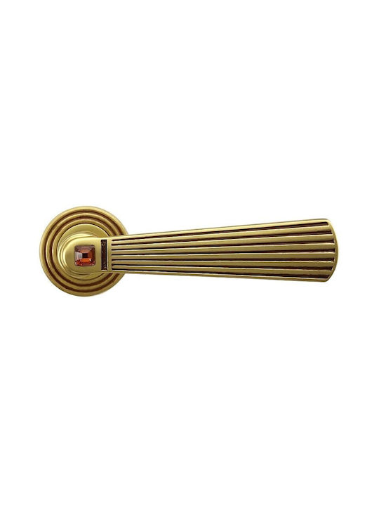 Door Handles Rosette Linea Cali Opera Matte Gold Patina Swarovski Crystal Orange Left Security Cylinder