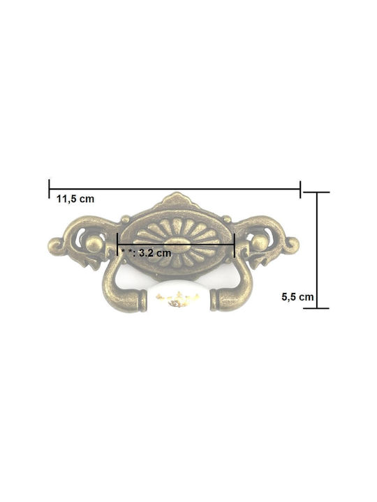 TMC Antik Handgriff Möbelgriff aus Porzellan in Gold Farbe 115mm (Zentrenabstand 32mm) 1182-40-295 1Stück