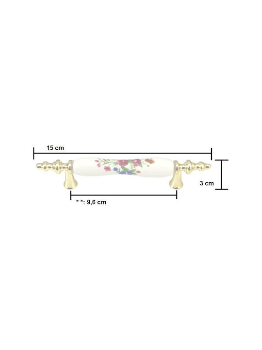 TMC Handgriff Möbelgriff aus Porzellan in Gold Farbe 96mm 1120-96-60-331 1Stück