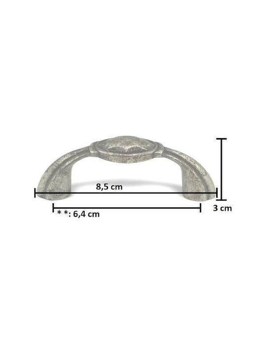 Pamar Antik Handgriff Möbelgriff aus Metallisch in Silber Farbe 64mm MN-574-64-OLD-SILVER 1Stück