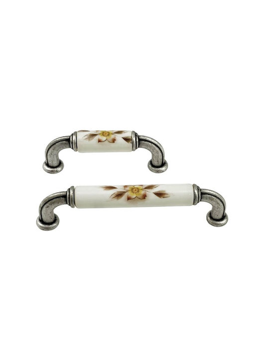 Möbelgriff Gem Mz S756 96mm Antik Silber Braun Blumen