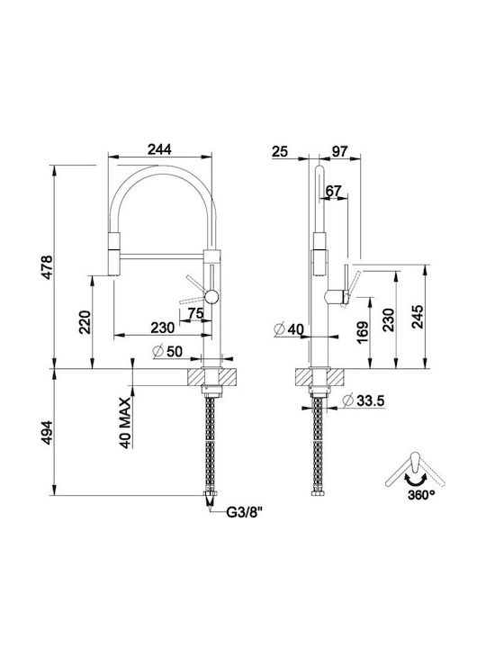 Gessi Cesello Kitchen Faucet Flexible Steel Brushed