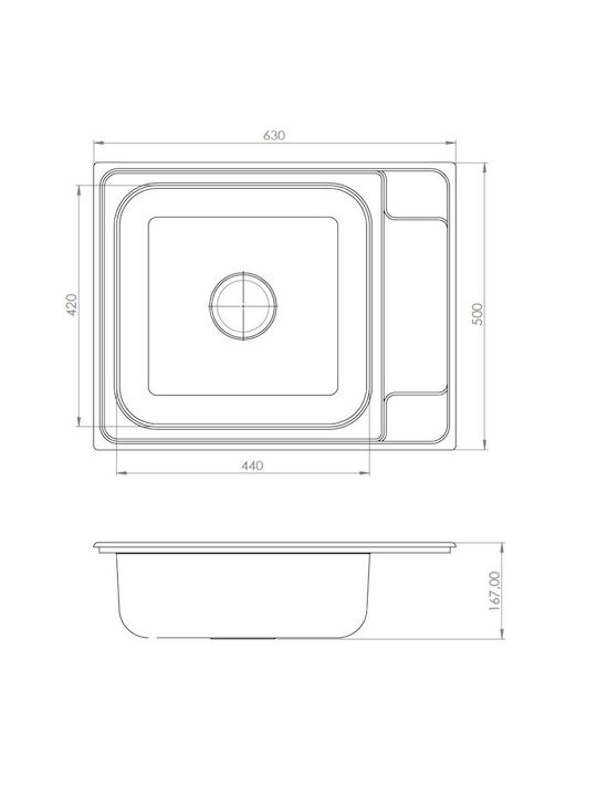 Fortinox Ένθετος Νεροχύτης Inox Σατινέ Μ63xΠ50cm Ασημί
