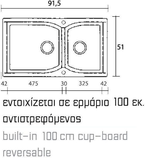 Sanitec Chiuvetă Bucătărie Drop-In Din Granit Lichid M92xL51cm Gri Granit