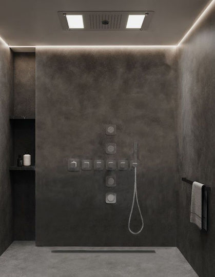 Sparke Oneral Built-in Mixer, Hand Shower & Shower Head Set for Shower 3 Exits Inox Silver