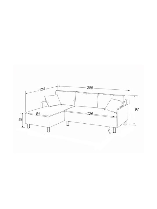 Luna Ecke Sofa mit Umkehrbarer Winkel Graue 200x126x97cm