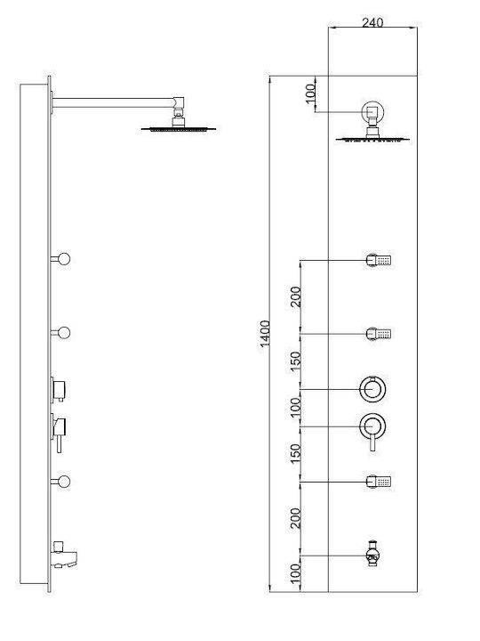 Sparke Clora Στήλη Υδρομασάζ 140cm Μαύρη
