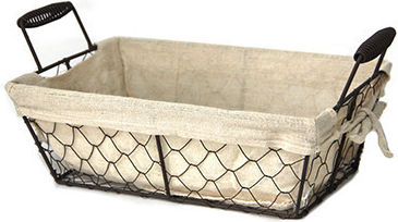 Set 6 Rectangular Bread Serving Baskets Raki 30x15x13cm Handles Made Metal Fabric