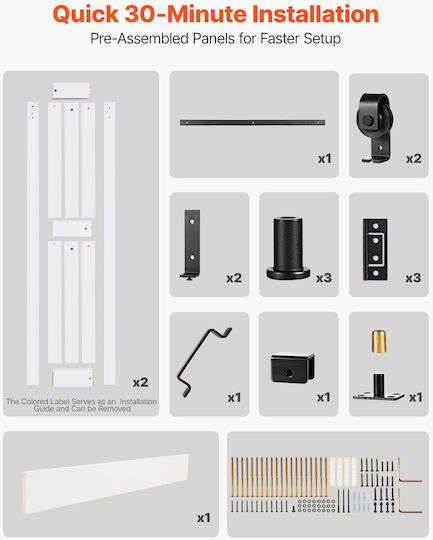 Vevor Zweiflügelige Stall Tür 914 x 2134 mm Türen Kleiderschrank Schiebetüren Zweiflügelig MDF Inklusive Zubehörset Raumspartendes Design H-Frame Montage erforderlich Schlafzimmer Wohnzimmer Raumteiler Weiß