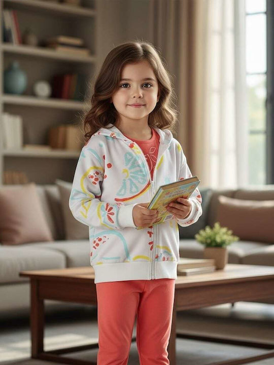 Kids Set with Leggings 3 Pieces White-Coral