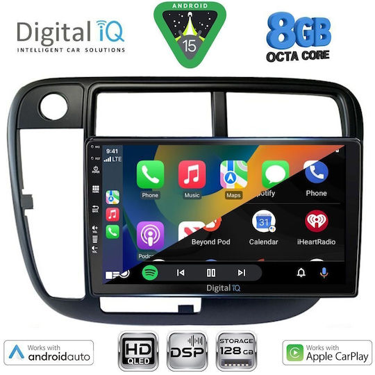Digital IQ Car Audio System for Honda Civic 1995-2001 with Clima (Bluetooth/USB/WiFi/GPS/Apple CarPlay/Android Auto) with 9" Touch Screen