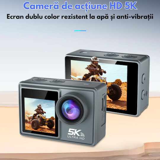 DB-0068 Cameră de Acțiune 256GB 5K Subacvatică (cu Husă) cu Ecran 2" și Wi-Fi Neagră