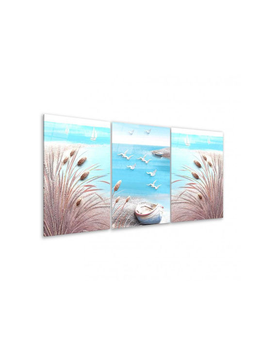 Threefold Glass Set Sea Landscape Blue (50x70cm)