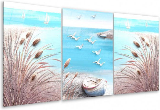 Dreifach Glas Gemälde Set Meereslandschaft Blau (50x70cm)