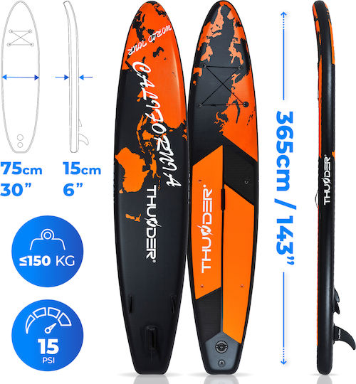 Thunder Inflatable SUP Board 365cm Φουσκωτή Σανίδα SUP με Μήκος 3.65m Πορτοκαλί