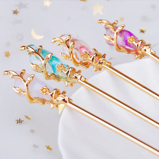 Chop Stick Hair Pin Gold Flower Turquoise Rachel