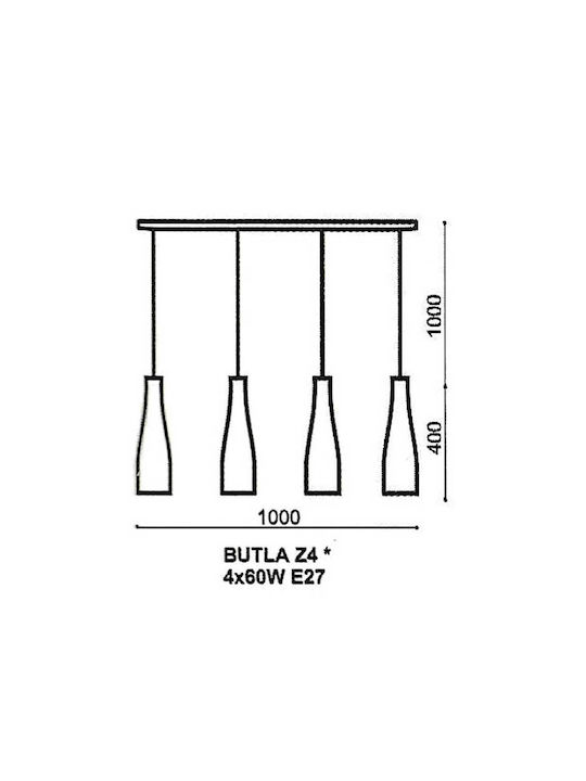 Volta Butla Pendant Ceiling Light Silver Rail for 4 Bulbs E27 100x100cm