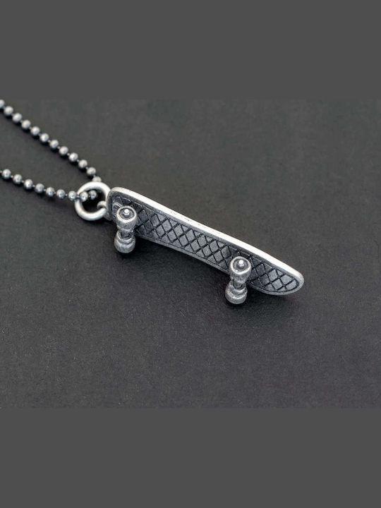 Men's Pendant Skateboard Handmade Silver 925 Cord Faux Leather 50cm