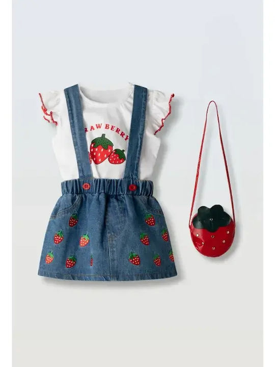 Salopetă Denim Set Cu Top Albă
