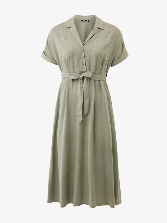 Summer Midi Shirt Dress Short Sleeve Green