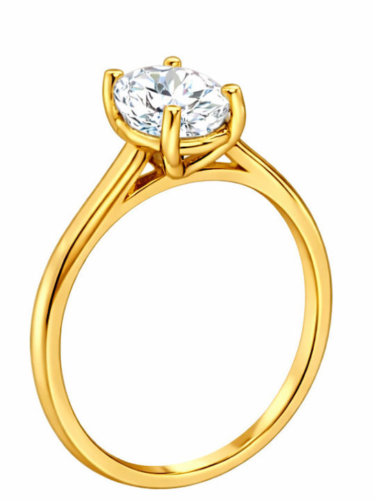 Xryseio Single Stone Ring From 14K Gold With Zircon