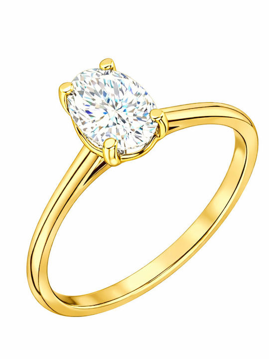 Xryseio Single Stone Ring From 14K Gold With Zircon