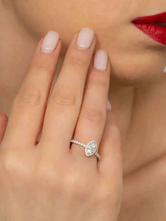 Single Stone Rosette Ring in 18K White Gold with Diamond