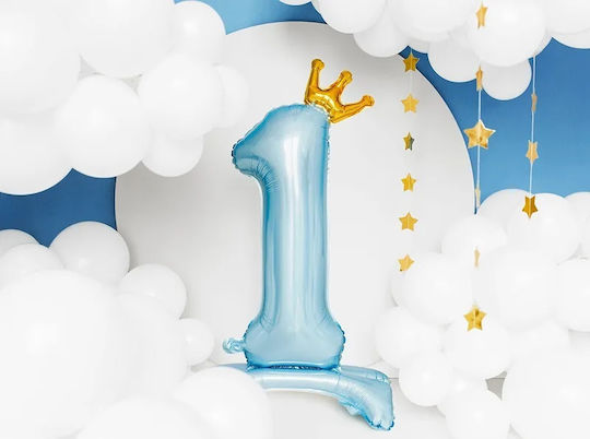 Number 1 Foil Jumbo Light Blue with Stand Crown 103cm