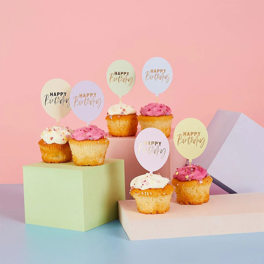 Μπαλόνι Pastel Birthday Οδοντογλυφίδες για Party 12τμχ