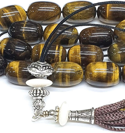 Roloi Komboloi Worry Beads with 17 Eye Of The Tiger Beads Length 30cm Multicolour