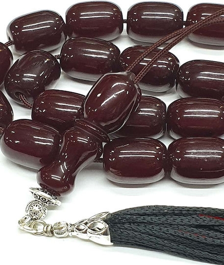 Roloi Komboloi Worry Beads with 19 Beads Made of Mastic Length 37cm Burgundy