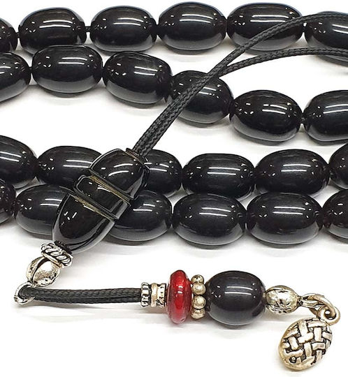 Roloi Komboloi Worry Beads with 33 Beads Made of Mastic Length 34cm Black